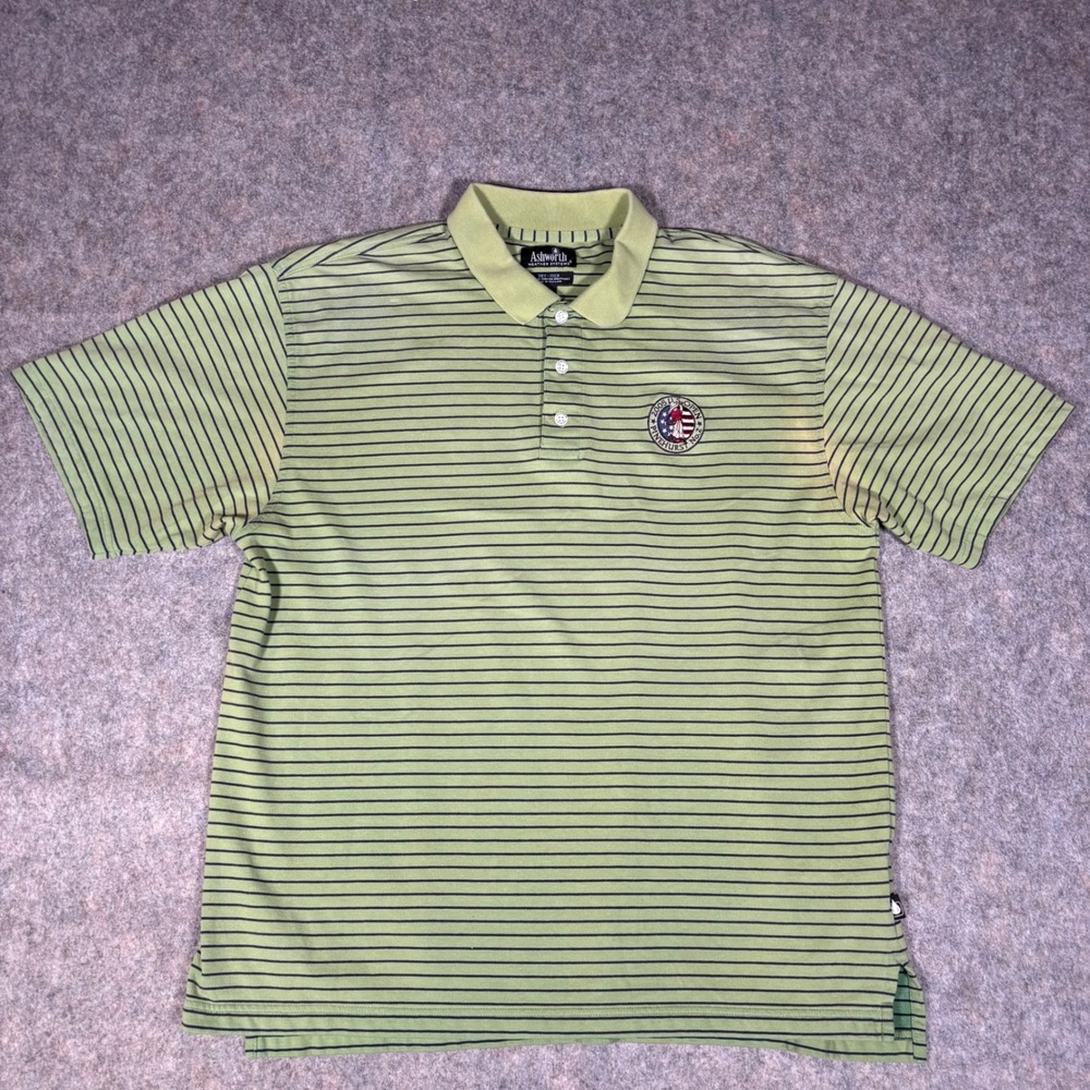 Ashworth Polo Shirt Mens L Green Striped 2005 US Open Pinehurst No 2 Golf Tech‎